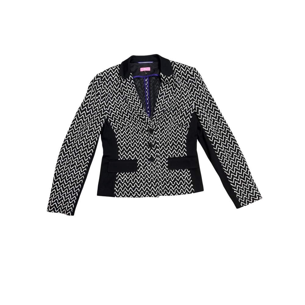 Basler Womens Size 8 Black White Chevron Zig Zag Blazer Jacket Contrast Panels 8